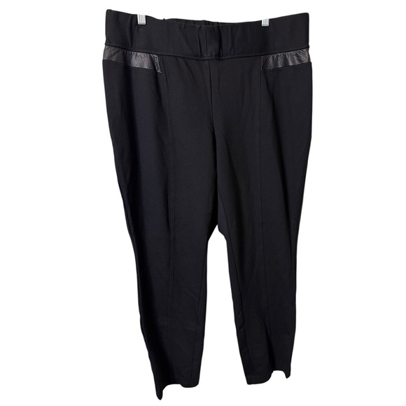 Alfani Woman 20W Black Stretch Pants Plus Size Faux Leather Trim Office Career - Picture 1 of 5